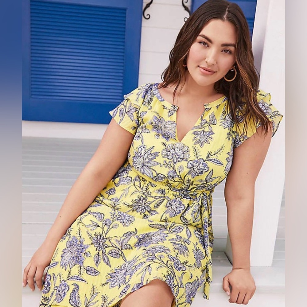 LOFT Trellis Garden Ruffle Sleeve Midi Dress. Size SP